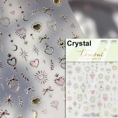 Cat's Eye 5D Gradient European Love Heart Gem Wing Crystal Geometric Colorful Self Adhesive Nail Art Stickers Manicure Decals