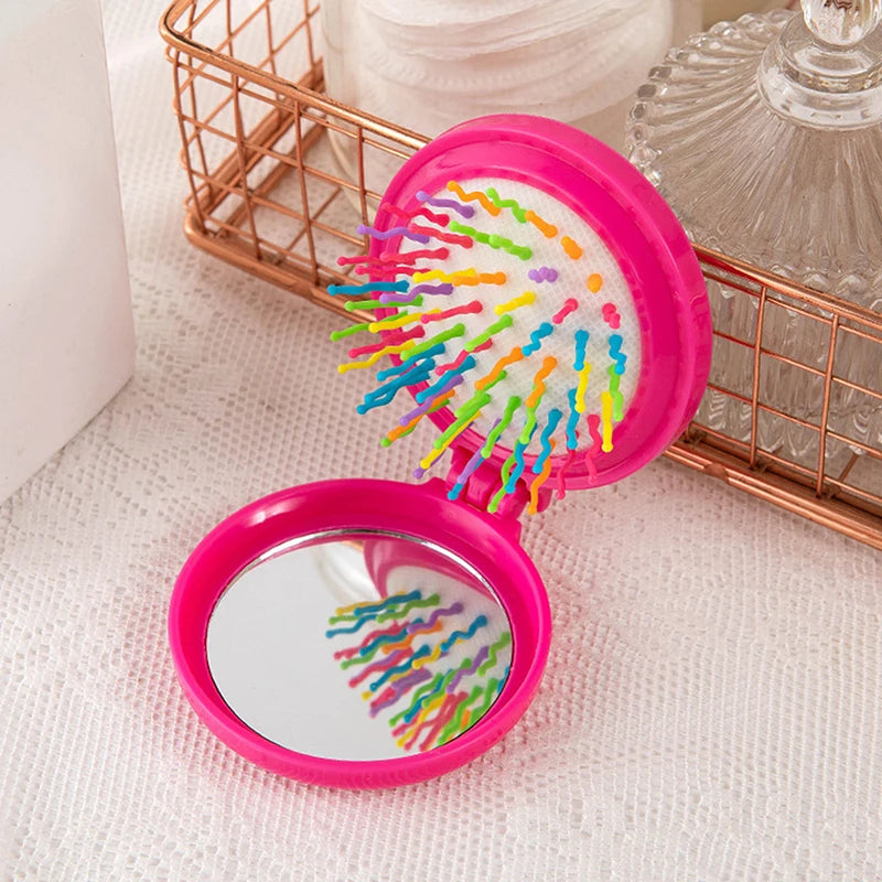 Traveling Small Size Hair Comb With Folding Mirror Portable Massage Folding Comb Women Girl Hair Brush With Mirror Styling Tools