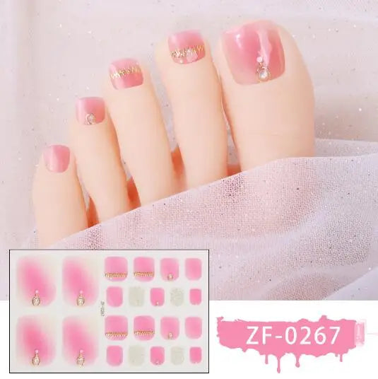 New Toe Nail Stickers Press On Full Cover Foot Nail Wraps Summer Holiday Butterfly Love Dimonds Finished Toenail Patch Tips Art