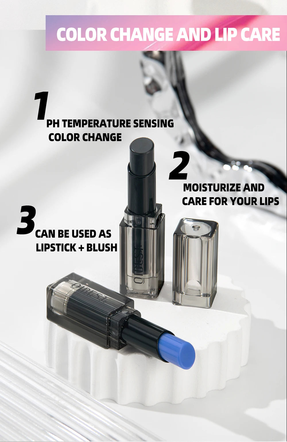 QIBEST Magic Color Changing Lip Stick Moisturizing Long Lasting PH Change Shift Colors Lip Balm Nourish Lip Stain Tint Makeup