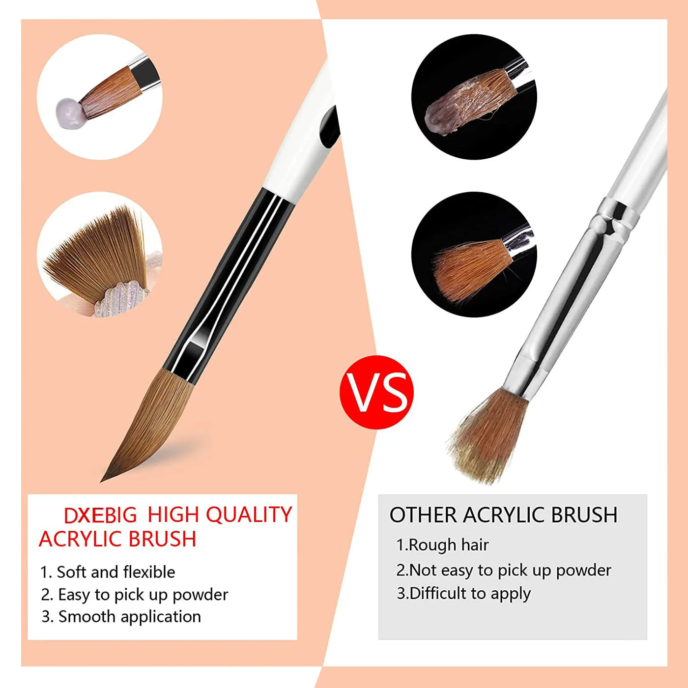 3/4/5 PCS Kolinsky Nail Art Brush Acrylic Powder Application Nail Mink Brush Gel Builder Nail Tools Manicure Extension Carving