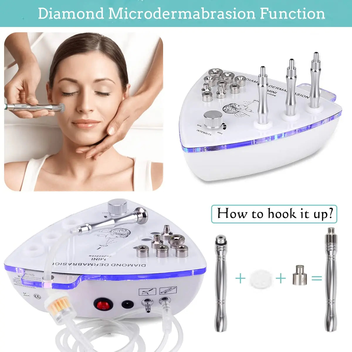 Professional Diamond Microdermabrasion Machine with Water Spray 65-68cmHg Suction Facial Exfoliation Skin Dermabrasion Machine