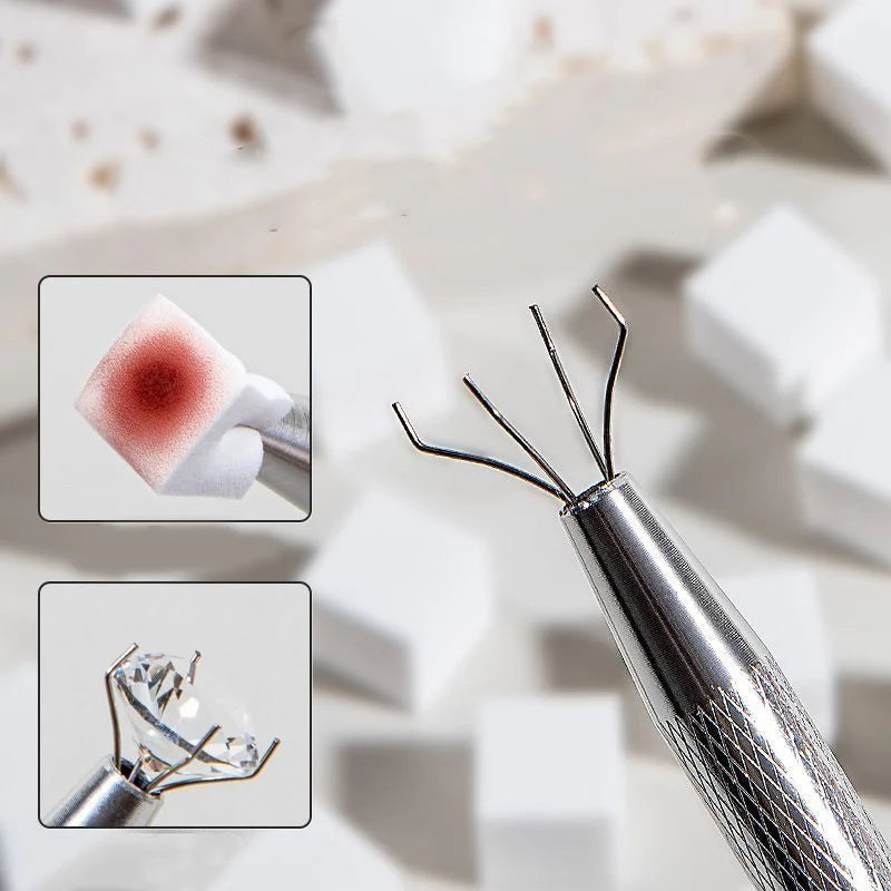 Mini Square Nail Art Sponge 4 Claws Metal Grabber Pen Nail Sponge Manicure Tools Gradient Brush Glitter Powder Dotting Pen