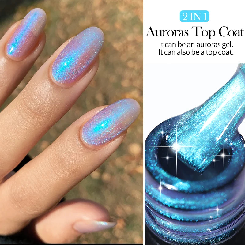 Lilycute Auroras Effect Gel Nail Polish Top Coat Summer Purple Spar Glitter Laser Semi Permanent Soak Off Nail Art Gel Varnish
