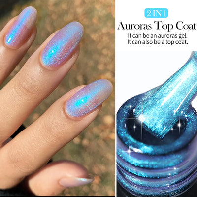 Lilycute Auroras Effect Gel Nail Polish Top Coat Summer Purple Spar Glitter Laser Semi Permanent Soak Off Nail Art Gel Varnish