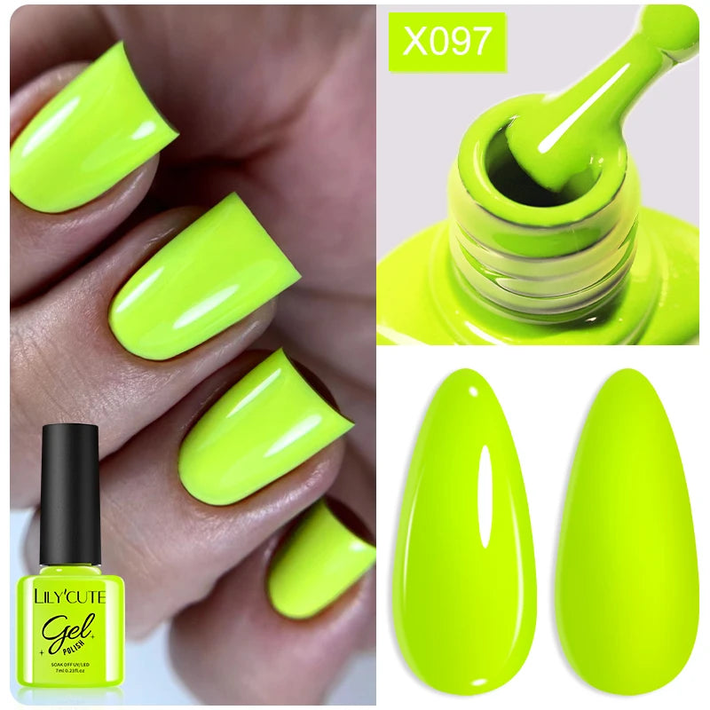 LILYCUTE 7ml Fluorescent Crackle Gel Nail Polish Summer Neon Red Green Vernis Semi Permanent UV Gel Nail Art Manicure For Nails
