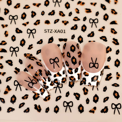 3D Leopard Print Nail Stickers Cute Kawaii Animal Print Gold Black Bow Nails Art Decals DIY Sexy Manicure Stickers Supplies