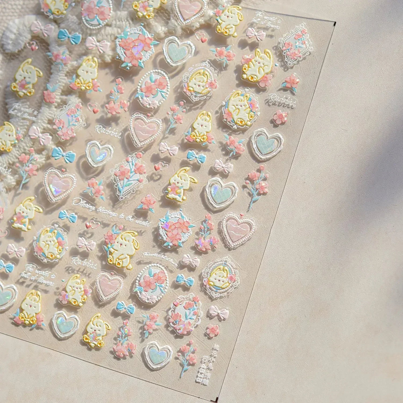 Cat's Eye 5D Gradient European Love Heart Gem Wing Crystal Geometric Colorful Self Adhesive Nail Art Stickers Manicure Decals