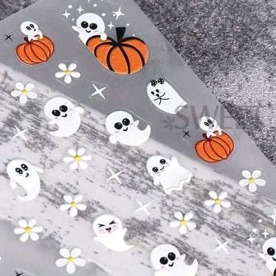 Cartoon Ghost Pumpkin Nail Art Stickers Cute Halloween Spooky Glamour Spider Web Skull Design Magic Festive Decor Manicure Foils