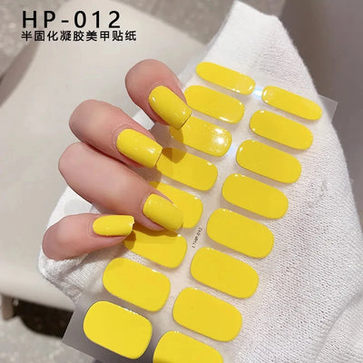 Semi-Cured Gel Nail Sticker 16Tips Glitter Pink UV Gel Nail Glitter Stickers Full Cover Long-Lasting UV Lamp Cured Manicure Tips