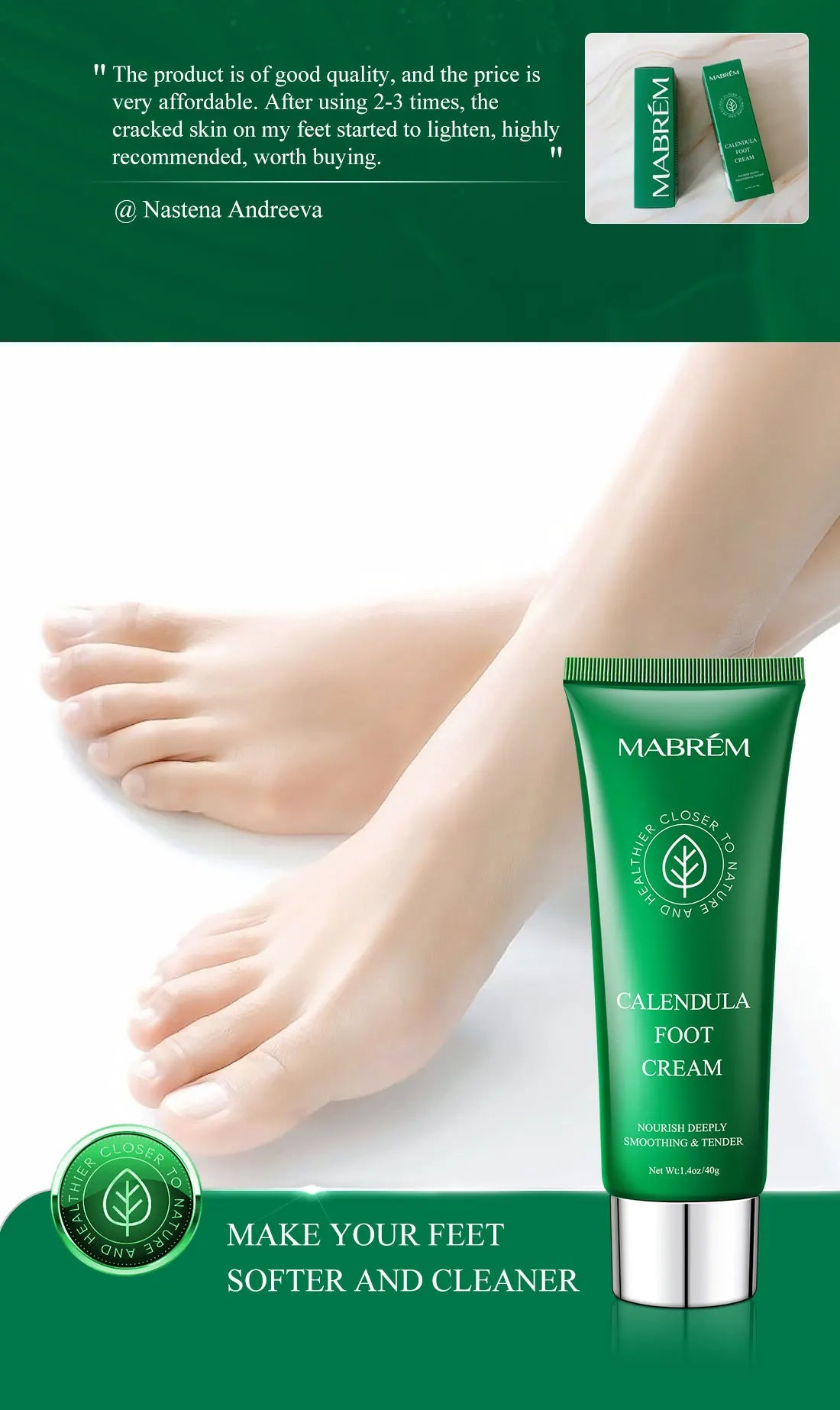 MABREM Foot Treatment Cream Whitening Anti-cracking Moisturizing Foot Care Exfoliating Scrub Anti-dry Calendula Olive Repair 40g