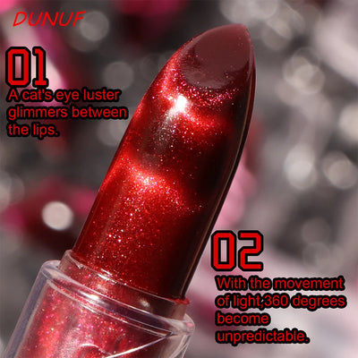 Moisturizing Cat Eye Lipstick Mirror Glitter Metallic Lipstick Diamond Pink Pearl Sparkling Lip Gloss Color Changing Lips Makeup