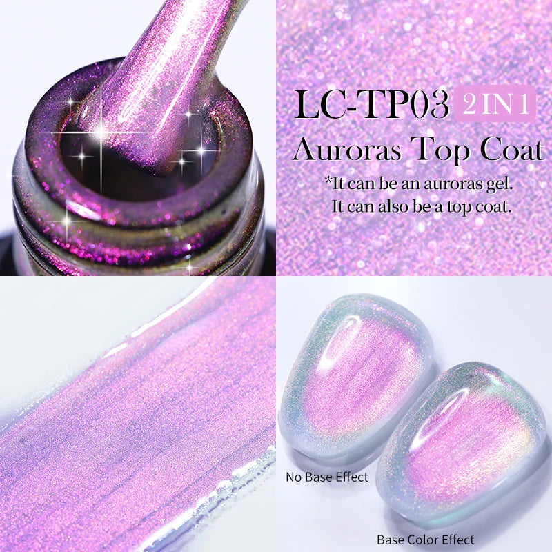 Lilycute Auroras Effect Gel Nail Polish Top Coat Summer Purple Spar Glitter Laser Semi Permanent Soak Off Nail Art Gel Varnish