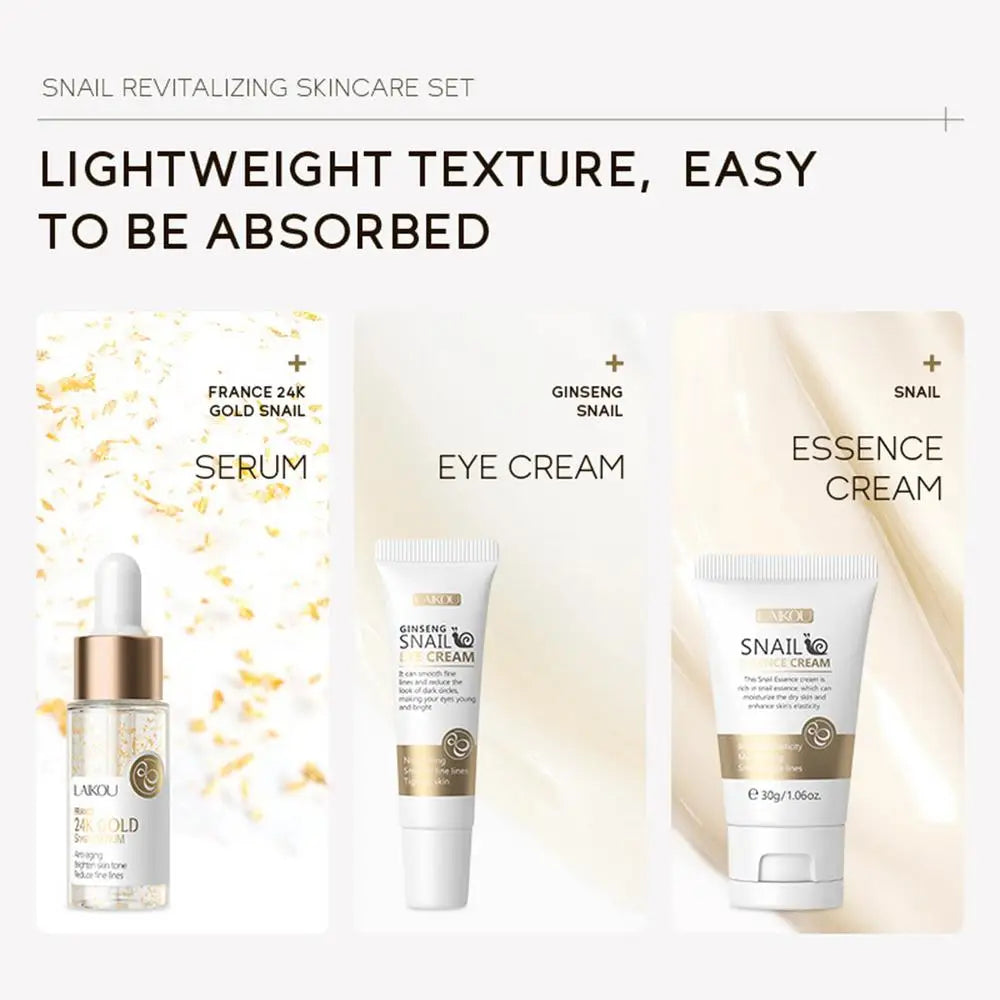 1set Snail Serum Essence Anti-aging Women Firming Tightening Repairing Cream Moisturizing Eye Cream Face Serum Skin Care Set