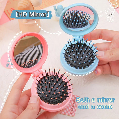 Traveling Small Size Hair Comb With Folding Mirror Portable Massage Folding Comb Women Girl Hair Brush With Mirror Styling Tools