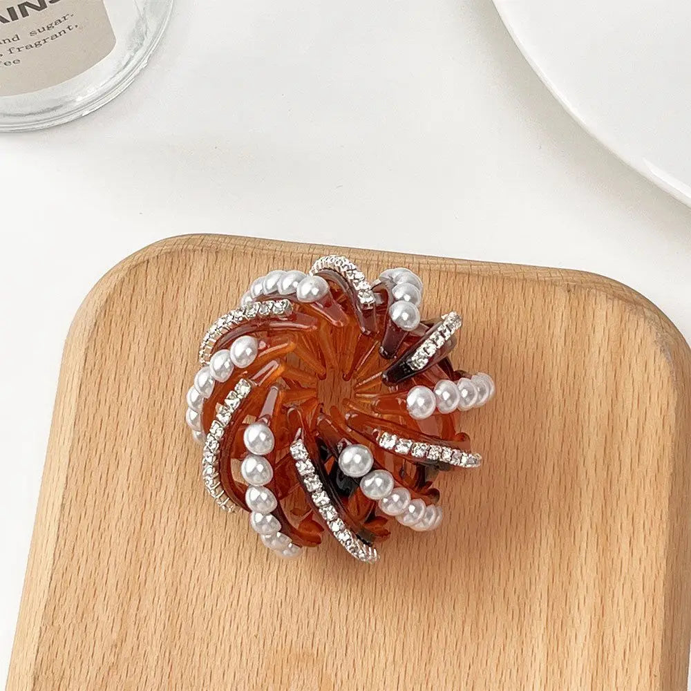 Women Bun Crystal Hair Claw Bird Nest Ponytail Buckle Ponytail  Holdedr Hair Clip DIY Bun Maker Female Hair Accessories