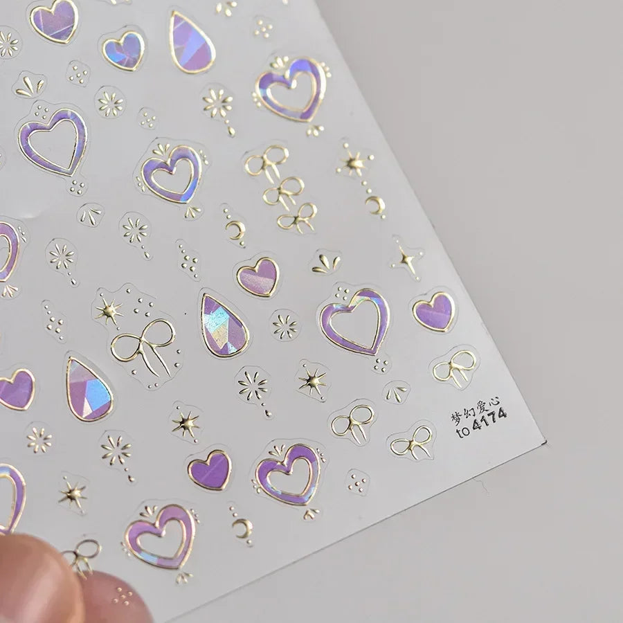 Cat's Eye 5D Gradient European Love Heart Gem Wing Crystal Geometric Colorful Self Adhesive Nail Art Stickers Manicure Decals