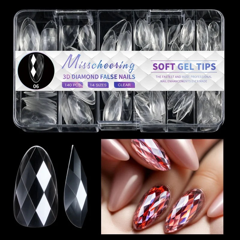 New 120/140pcs Square Almond Coffin Nail Extension Tips Natural Clear Full Cover Nails Dual Form Diamond Soft Gel Nail Tips