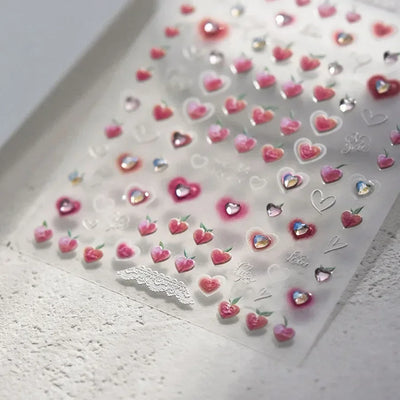 Cat's Eye 5D Gradient European Love Heart Gem Wing Crystal Geometric Colorful Self Adhesive Nail Art Stickers Manicure Decals