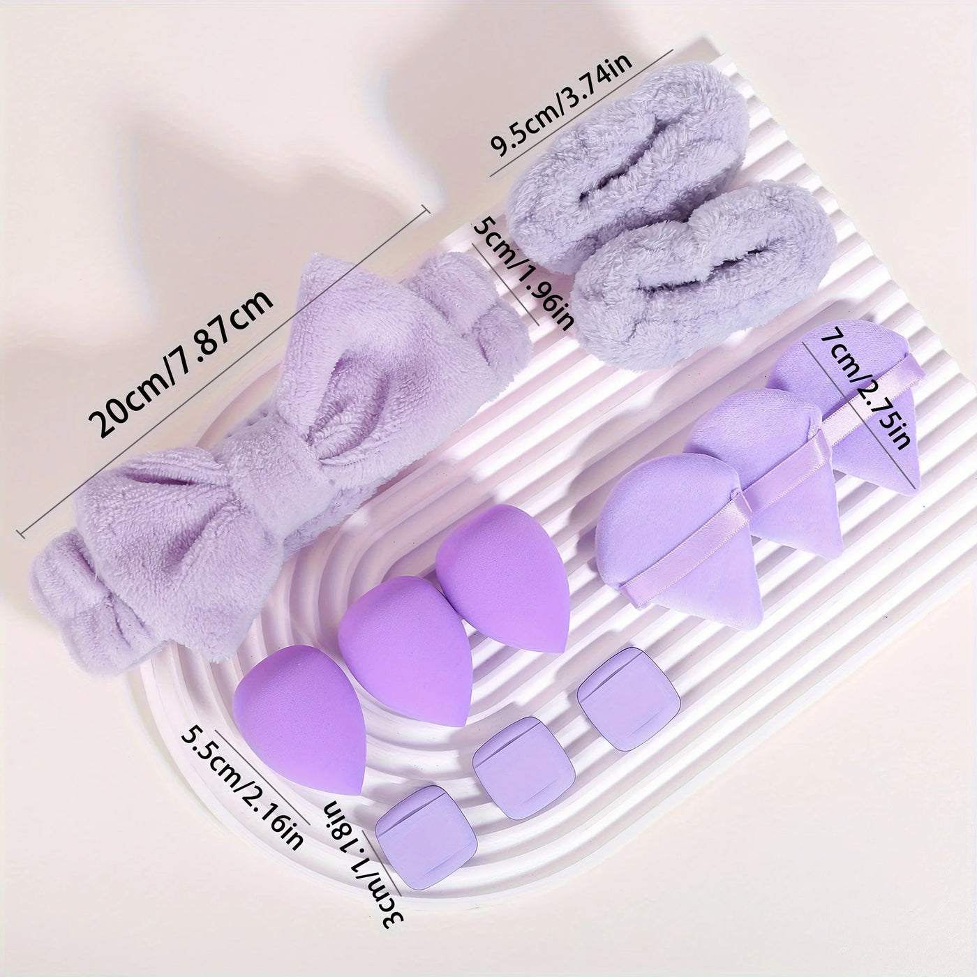 12pcs Multi-colored Fluffy Headband and Makeup Sponge Set-Sweet Style, Perfect Beauty Assistant