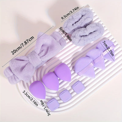 12pcs Multi-colored Fluffy Headband and Makeup Sponge Set-Sweet Style, Perfect Beauty Assistant