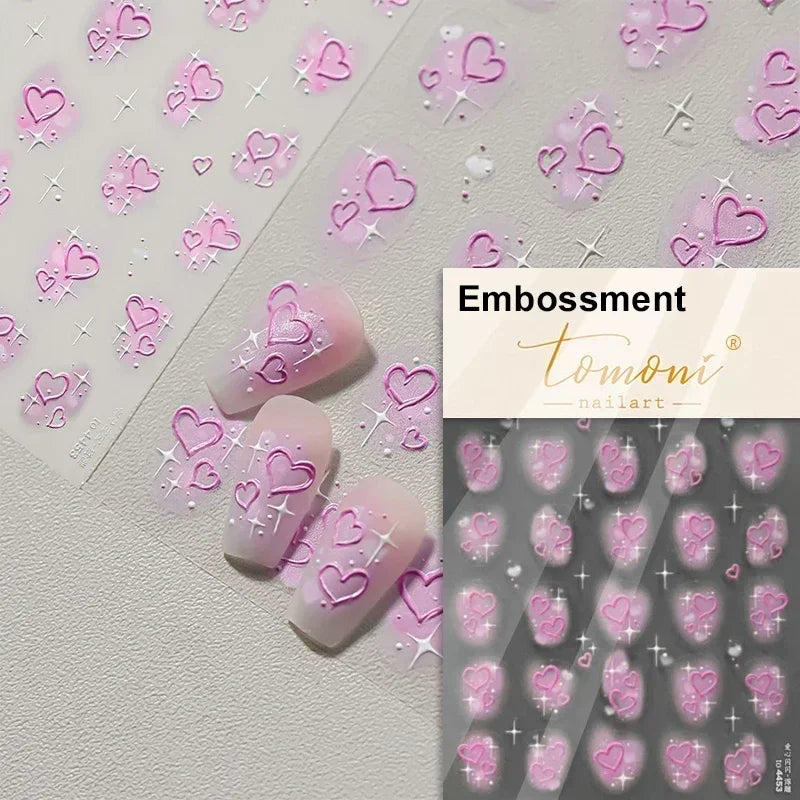 Cat's Eye 5D Gradient European Love Heart Gem Wing Crystal Geometric Colorful Self Adhesive Nail Art Stickers Manicure Decals