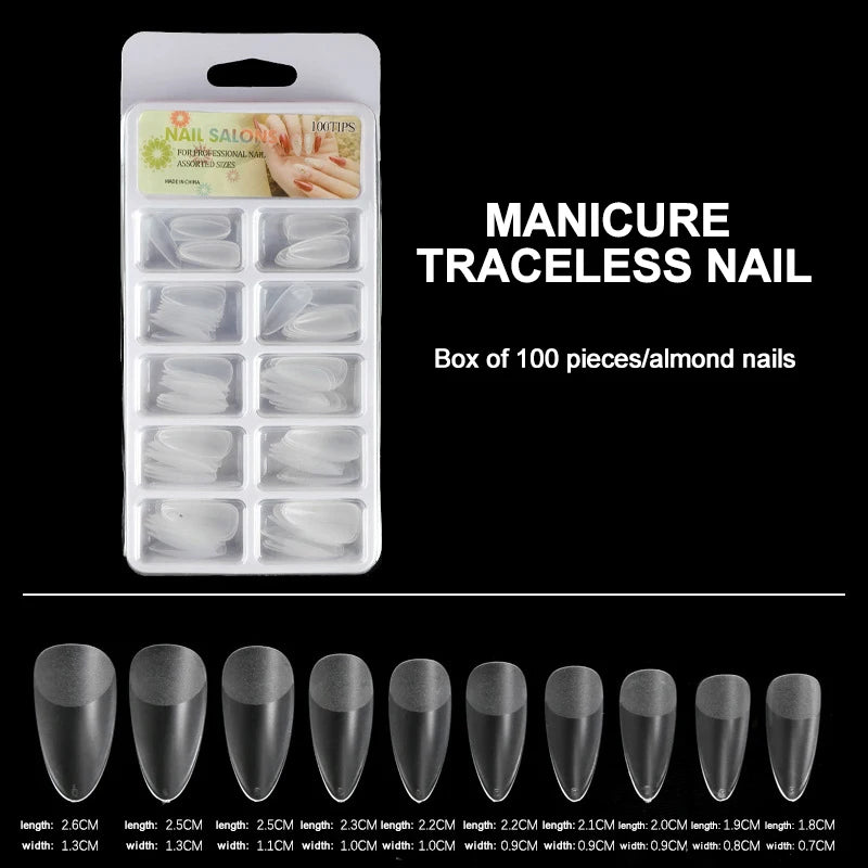 100pcs/Box Clear Seamless Acrylic Press on False Nails T-shaped Nails Water Drop Nails Tips for Extension Manicure Tools