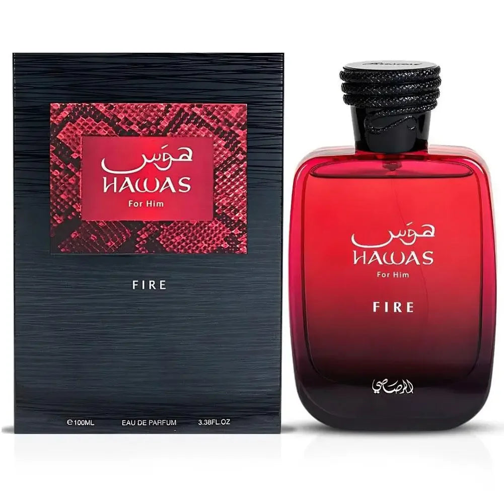 100ml Hawas Fire Men's EDP Spray Long-lasting Arabian Luxury, Fresh Rich Scent, Premium Masculine Fragrance Ideal for Nights Out
