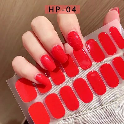 Semi-Cured Gel Nail Sticker 16Tips Glitter Pink UV Gel Nail Glitter Stickers Full Cover Long-Lasting UV Lamp Cured Manicure Tips