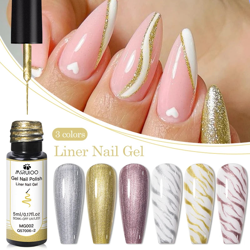 5ml Metallic Painting Liner Gel Nail Polish Set Gold Silver Pink Semi-Permanent Line UV Gel Varnish For Drawing French Nails