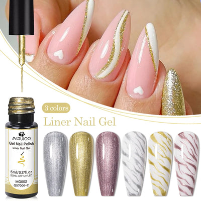 5ml Metallic Painting Liner Gel Nail Polish Set Gold Silver Pink Semi-Permanent Line UV Gel Varnish For Drawing French Nails