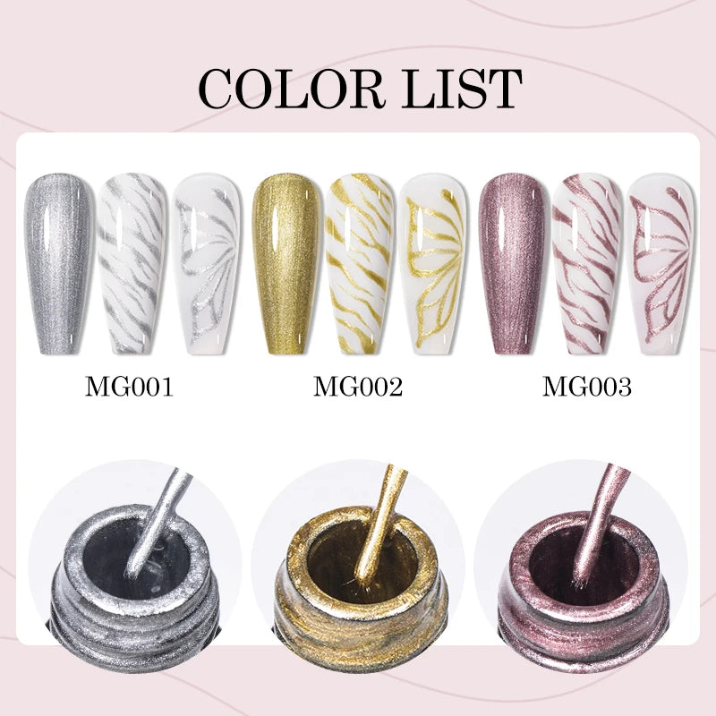 5ml Metallic Painting Liner Gel Nail Polish Set Gold Silver Pink Semi-Permanent Line UV Gel Varnish For Drawing French Nails