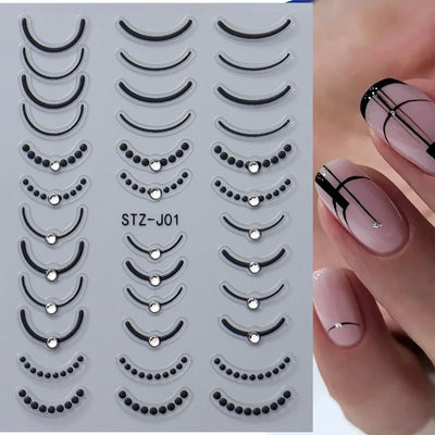 White 5D Pearl Lace Wave Lines Nail Art Stickers Elegant Exquisite Nail Decoration Decals Self Adhesive Transfer Slider Manicure