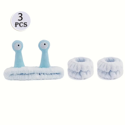 3-piece set Coral velvet snail decorative headband and, absorbent wrist towel suitable for bathing, with elastic anti slip