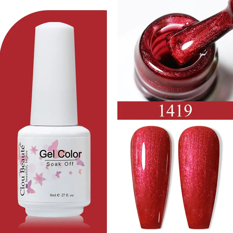 Clou Beaute 8ml Gel Polish Colorful Glitter UV Nail Gel Vernis Semi Permanent Glass Bottle Blue Green White Soak Off Gel Nail