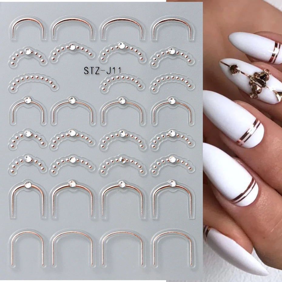 White 5D Pearl Lace Wave Lines Nail Art Stickers Elegant Exquisite Nail Decoration Decals Self Adhesive Transfer Slider Manicure
