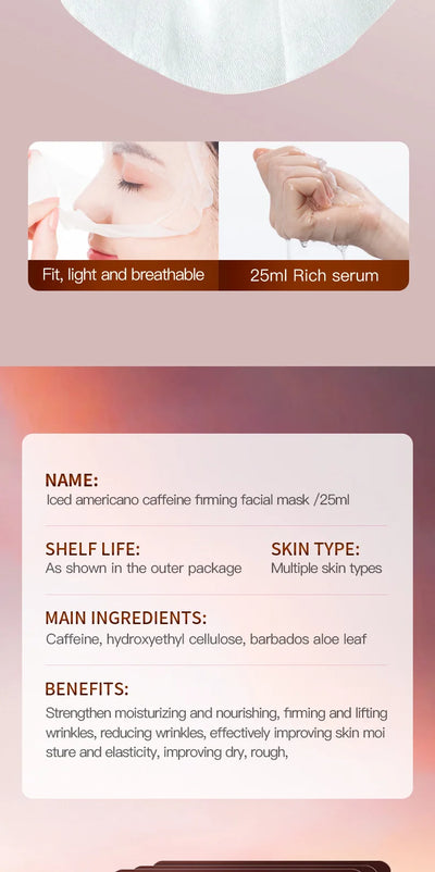 5/10pcs SADOER Caffeine Face Mask Moisturizing Anti-aging Hydrating Anti Wrinkles Facial Masks Face Sheet Mask Skin Care