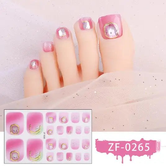 New Toe Nail Stickers Press On Full Cover Foot Nail Wraps Summer Holiday Butterfly Love Dimonds Finished Toenail Patch Tips Art