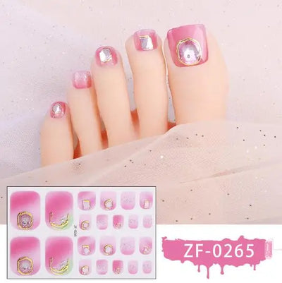 New Toe Nail Stickers Press On Full Cover Foot Nail Wraps Summer Holiday Butterfly Love Dimonds Finished Toenail Patch Tips Art
