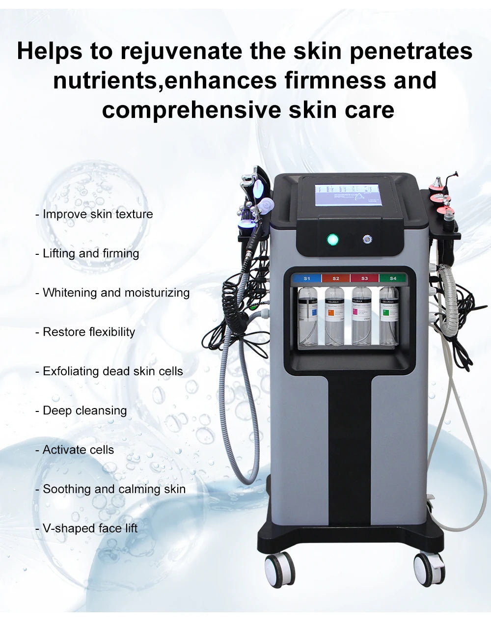 AOKO New10IN 1 Hydro Dermabrasion Aqua Peeling Ultrasound Facial Care Oxygen Injection Skin Rejuvenation Whiting Beauty Machine