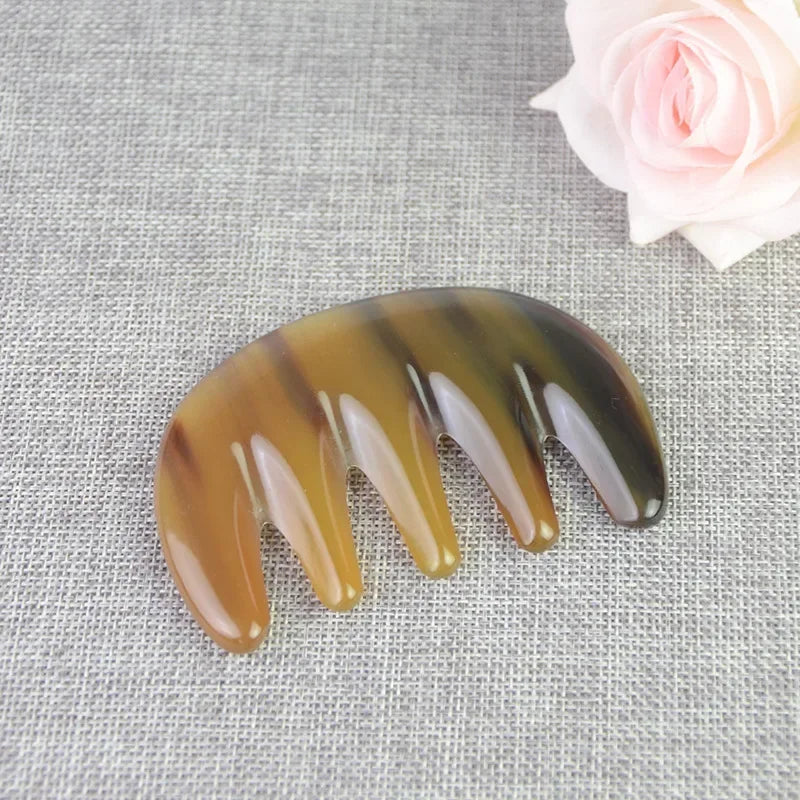 빗 Comb Natural White Buffalo Horn Scrapping Comb Five Tooth Massage Wide Teeth Combs Skin Care Acupoint Massage Board Tool