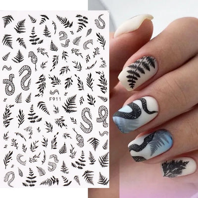 Black White Line Flower 3D Nail Sticker Nail Art Supplies Bronzing Geometric Pattern Sticker Nail Decals Nail Parts Manicure