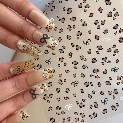 3D Leopard Print Nail Stickers Cute Kawaii Animal Print Gold Black Bow Nails Art Decals DIY Sexy Manicure Stickers Supplies