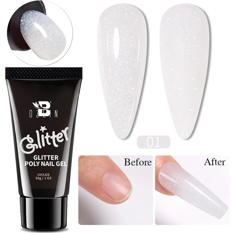 30g Dopamine Sequin Flexible 3D Gel Non Stick Hand Solid Extension Nail Gel Nude Pink White Extension Gel Rhinestone Glue Gel