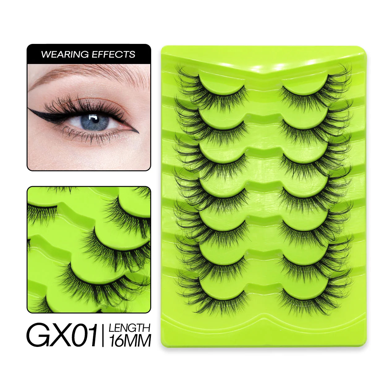 GROINNEYA Cat Eye Lashes Natural long Manga Lashes Faux Mink Eyelashes Winged End Eye Elongated Eyelashes Fake Lashes Soft