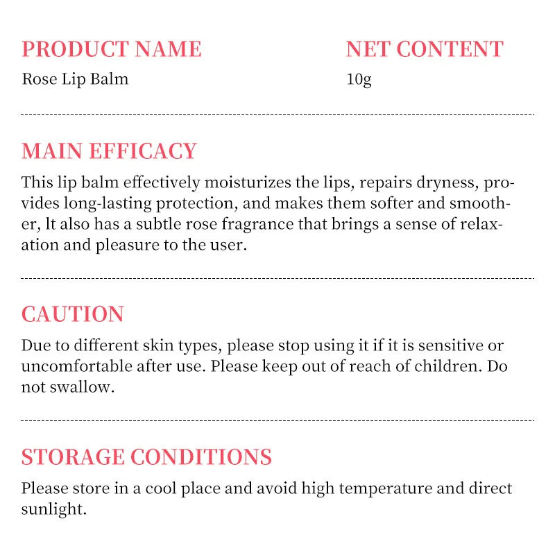 Rose Lip Balm Soft Lasting Nourishment and Moisture for Men and Women Fade Fine Lines Daily Care Lip Balm Clear Beautiful Skin