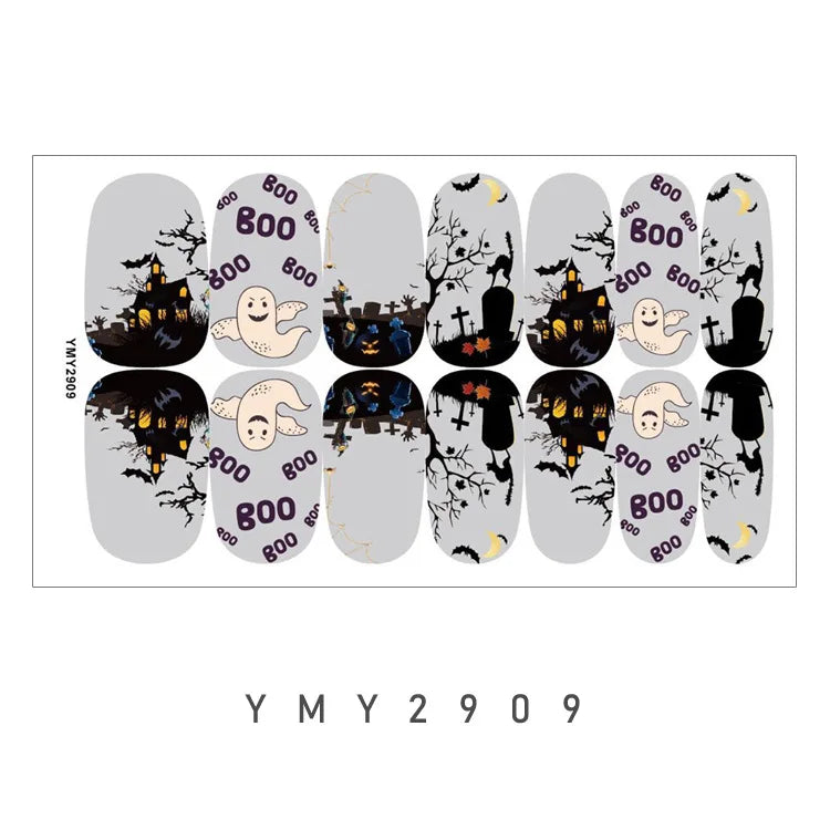 Baking Free Arrival Halloween Nail Stickers Full Sticker Fashion Nail Art Jewelry Wholesale Applique Nail Sticker 14 Tips