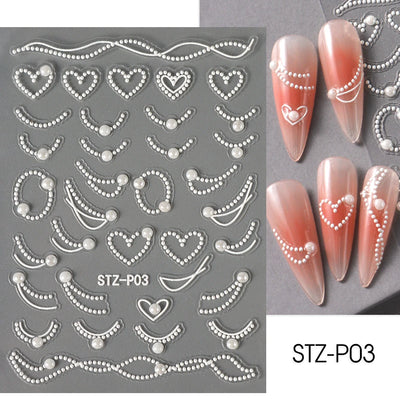 White 5D Pearl Lace Wave Lines Nail Art Stickers Elegant Exquisite Nail Decoration Decals Self Adhesive Transfer Slider Manicure