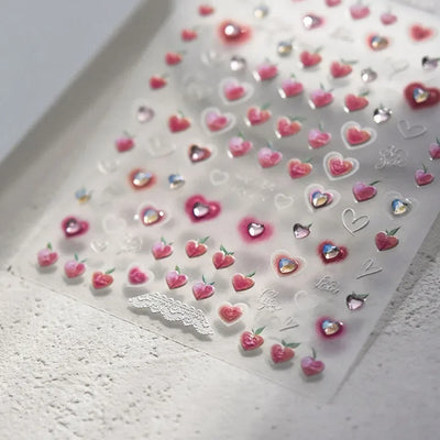 Cat's Eye 5D Gradient European Love Heart Gem Wing Crystal Geometric Colorful Self Adhesive Nail Art Stickers Manicure Decals