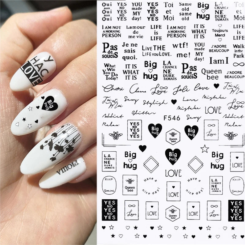 Black White Line Flower 3D Nail Sticker Nail Art Supplies Bronzing Geometric Pattern Sticker Nail Decals Nail Parts Manicure